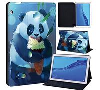 FINDING CASE For Huawei MediaPad T5 10 10.1 Inch Tablet - Printed PU Flip Leather Smart Lightweight Shell Stand Cover Case for MediaPad T5 10 10.1" (panda eating ice cream)
