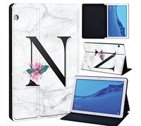 FINDING CASE For Huawei MediaPad T5 10 10.1 Inch Tablet - Printed PU Flip Leather Smart Lightweight Shell Stand Cover Case for MediaPad T5 10 10.1" (MediaPad T5 10 10.1", letter N on white marble)