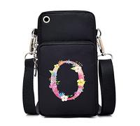FINDING CASE initial letter Printed Women Girls men Zipper Waterproof Nylon 3 Layers Crossbody Bags Wallet Cellphone Purse Shoulder Bag Wristlet Handbags Adjustable Strap (pink O)