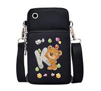 FINDING CASE initial letter Printed Women Girls men Zipper Waterproof Nylon 3 Layers Crossbody Bags Wallet Cellphone Purse Shoulder Bag Wristlet Handbags Adjustable Strap (Bear K)