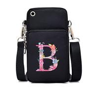 FINDING CASE initial letter Printed Women Girls men Zipper Waterproof Nylon 3 Layers Crossbody Bags Wallet Cellphone Purse Shoulder Bag Wristlet Handbags Adjustable Strap (pink B)