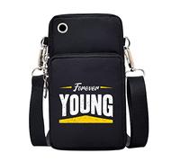 FINDING CASE Phrase Printed Women Girls men Zipper Waterproof Nylon 3 Layers Crossbody Bags Wallet Cellphone Purse Shoulder Bag Wristlet Handbags Adjustable Strap (Forever Young)