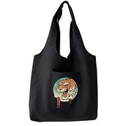 FINDING CASE Reusable Heavy Duty Shopping Medium Tote Bag 100% Cotton Canvas with Strong Matching Handles,Shopping Bags Large Capacity Canvas Tote Bags with Inner Pocket (Japan Tiger)