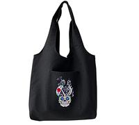 FINDING CASE Reusable Heavy Duty Shopping Medium Tote Bag 100% Cotton Canvas with Strong Matching Handles,Shopping Bags Large Capacity Canvas Tote Bags with Inner Pocket (Skull Pot)