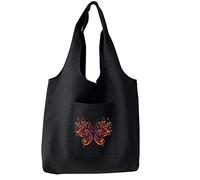 FINDING CASE Reusable Heavy Duty Shopping Medium Tote Bag 100% Cotton Canvas with Strong Matching Handles,Shopping Bags Large Capacity Canvas Tote Bags with Inner Pocket (Butterfly Art)