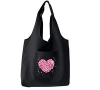 FINDING CASE Reusable Heavy Duty Shopping Medium Tote Bag 100% Cotton Canvas with Strong Matching Handles,Shopping Bags Large Capacity Canvas Tote Bags with Inner Pocket (Heart Flower)