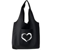 FINDING CASE Reusable Heavy Duty Shopping Medium Tote Bag 100% Cotton Canvas with Strong Matching Handles,Shopping Bags Large Capacity Canvas Tote Bags with Inner Pocket (Heart Black)