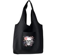 FINDING CASE Reusable Heavy Duty Shopping Medium Tote Bag 100% Cotton Canvas with Strong Matching Handles,Shopping Bags Large Capacity Canvas Tote Bags with Inner Pocket (Skull Flower)