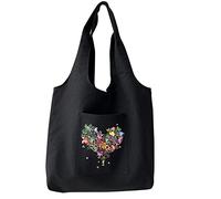 FINDING CASE Reusable Heavy Duty Shopping Medium Tote Bag 100% Cotton Canvas with Strong Matching Handles,Shopping Bags Large Capacity Canvas Tote Bags with Inner Pocket (Heart Buttfly)