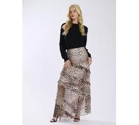 Finding Friday Leopard Frill Midi Skirt In Brown Brown 12