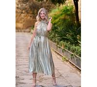 Finding Friday Metallic High Neck Tie Waist Midi Dress In Gold Gold 14