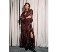 Finding Friday Metallic Printed Aline Maxi Skirt With Ruffle Detail In Red Red 14