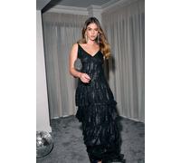 Finding Friday Metallic Ruffle Strappy Shoulder Maxi Dress In Black Black 12