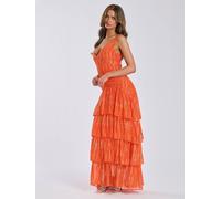 Finding Friday Metallic Ruffle Strappy Shoulder Maxi Dress In Orange Orange 10
