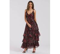 Finding Friday Printed Metallic Ruffle Strappy Shoulder Maxi Dress In Red Red 12