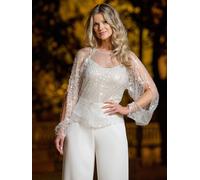 Finding Friday Sheer Open Sleeve Sequin Top In Ivory Ivory 10