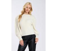 Finding Friday Women's Crew Neck Embellished Sleeve Knitted Jumper in Cream | Size: 8
