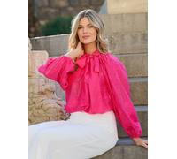 Finding Friday Women's Embroidered Balloon Sleeve Blouse in Dark Pink | Size: 10