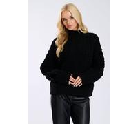 Finding Friday Women's High Neck Pearl Trim Cabel Knit Jumper in Black | Size: 8