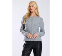 Finding Friday Women's Knitted Cardigan Sweater With Pearl Button & Pocket Detail in Grey | Size: 8