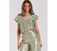 South Beach Women's Metallic Floaty Sleeve V Neck Blouse in Gold | Size: 14 South Beach Gold 14