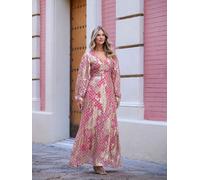 Finding Friday Women's Metallic Printed Balloon Sleeve Maxi Dress in Red | Size: 12 Finding Friday Red 12