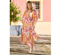 Finding Friday Women's Metallic Printed Long Sleeve Floaty Midi Dress | Size: 12