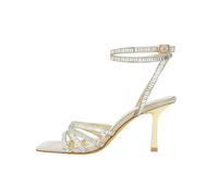 Finding Friday Women's Metallic Square Toe Strappy Mid Height Heel in Gold | Size: 6/Standard Fit