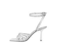 Finding Friday Women's Metallic Square Toe Strappy Mid Height Heel in Silver | Size: 3/Standard Fit