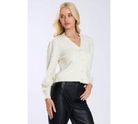 Finding Friday Women's Pearl Embellished Button Detail Cardigan Sweater in Cream | Size: 8