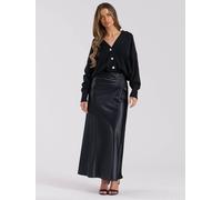 Finding Friday Women's Satin Ruche Detail Aline Midi Skirt in Black | Size: 12