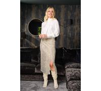 Finding Friday Women's Sequin Midi Skirt With Split in Cream | Size: 12