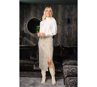 Finding Friday Women's Sequin Midi Skirt With Split in Cream | Size: 12 Finding Friday Cream 12