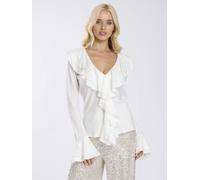 Finding Friday Women's V-Neck Frill Blouse in Cream | Size: 12