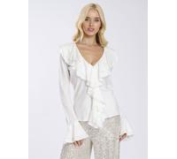 Finding Friday Women's Vneck Frill Blouse in Cream | Size: 10 Finding Friday Cream 10