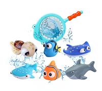 Finding Nemo Toys, 7Pcs Bath Toys for Baby Shower Toddler Cute Floating Sea Animals with Fishing Net Bath Water Squirt Fish Toy Gift for Age 3+ Boy Girl Bathtub Swimming Pool