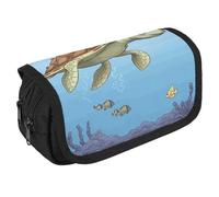 Finding Sea Turtles Pencil Case Organizer Large Capacity Cute Pen Pouch with 3 Compartment Office Stationery Large Pencil Bags with Zipper Fabric Pen Bag for Adults Portable Makeup Bag (Black)