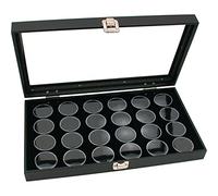 Findingking Glass Top Jewelry Display Case Box Black 24 Gem Jars