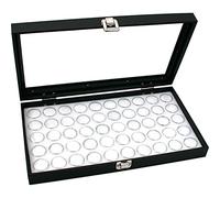 Findingking Glass Top Jewelry Display Case Box White 50 Gem Jars