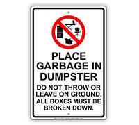 Findkate Place Garbage in Dumpster Do Not Throw Or Leave On Ground Boxes Broken Down Restriction Warning Notice Aluminum Metal Tin 8""x12"" Sign Plate Home Decor Holiday Wall Art