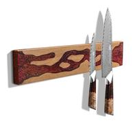 FINDKING Magnetic Knife Strip for Wall, Solid Acacia Wood with Deep Red Resin Inlay, Wall-Mounted Knife Holder with Strong Magnetic Hold, No-Drill Adhesive Mount (16 Inch)