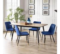 Findlay Dining Set - Walnut - 4-6 Seater - 160cm - Delaunay Blue Chairs