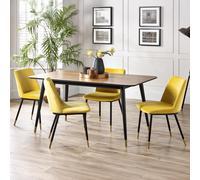 Findlay Dining Set - Walnut - 4-6 Seater - 160cm - Delaunay Yellow Chairs