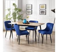 Findlay Dining Set - Walnut - 4-6 Seater - 160cm - Luxe Blue Chairs