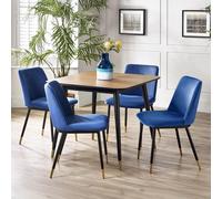 Findlay Dining Set - Walnut - 4 Seater - 90cm - Square - 4 Delaunay Blue Chairs