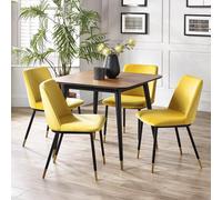 Findlay Dining Set - Walnut - 4 Seater - 90cm - Square - 4 Delaunay Yellow Chairs