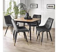 Findlay Walnut 4 Seater Square Dining Set with 4 Hadid Grey Chairs