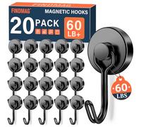 FINDMAG 20 Pack Magnetic Hooks, 60lbs+ Magnetic Hooks Heavy Duty, Strong Neodymium Magnet with Hook for Hanging, Black Magnet Hooks for Classroom, Workplace, Refrigerator, Cruise Ship Essentials