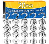 FINDMAG 20 Pack Magnetic Hooks for Cruise Cabins, 30 LB Strong Neodymium Magnets with Hooks, Rare Earth Magnetic Hook for Hanging in Classroom, Kitchen, Office, Camper, Home, Ship, Silver