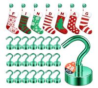 FINDMAG 28 Pack Magnetic Hooks, 30lbs Magnet Hooks for Cruise Cabin, Magnetic Key Holder for Fridge, Strong Magnets Heavy Duty, Locker Organizer, Classroom Organization, Office Accessories (Green)